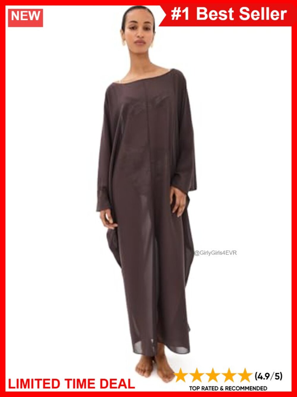 Lightweight Non-Stretch Crepe Chiffon Batwing Sleeve Coverup Dress